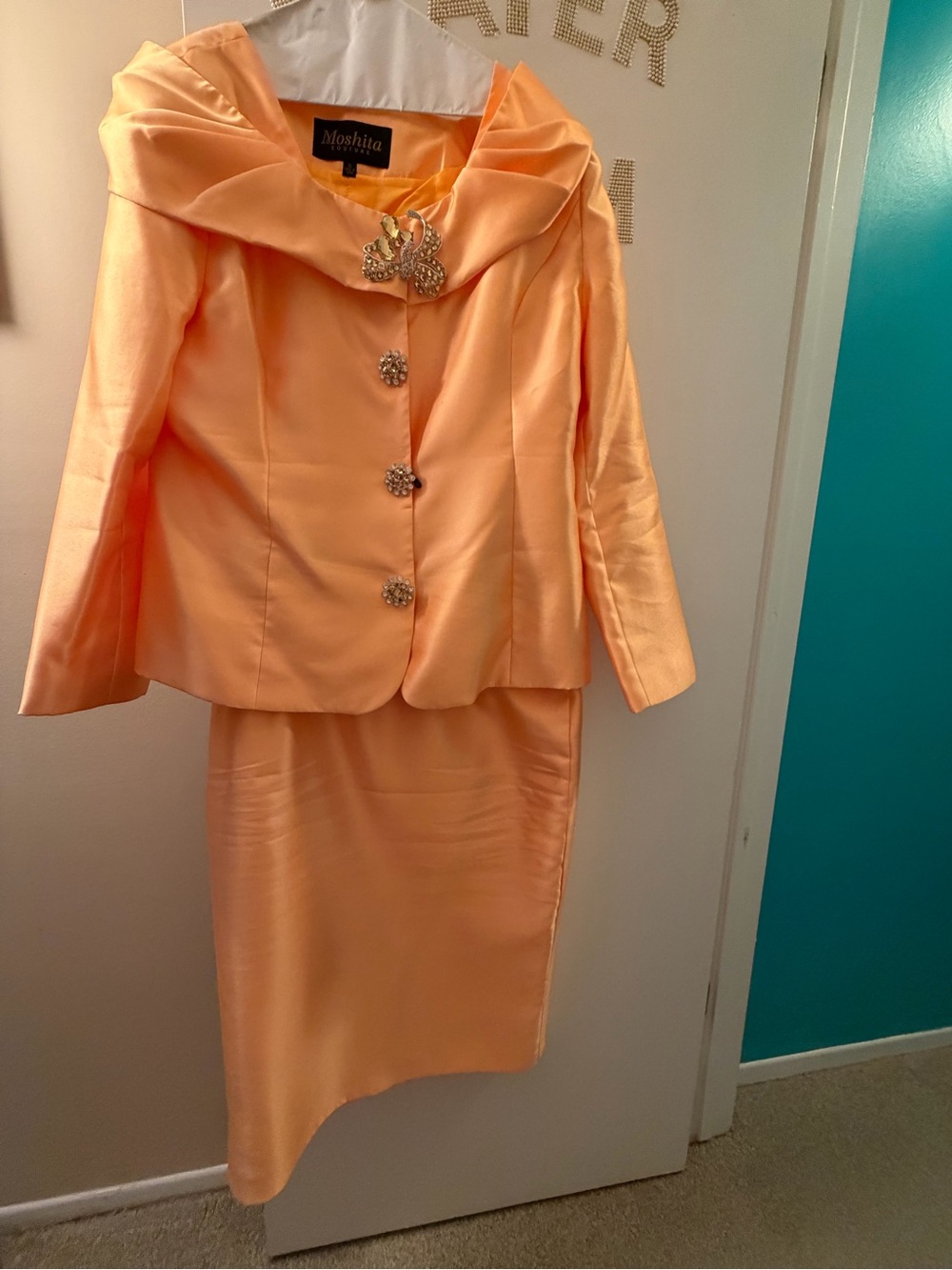 Peach Satin Women's Jacket & Skirt Set - Picture 2 of 6